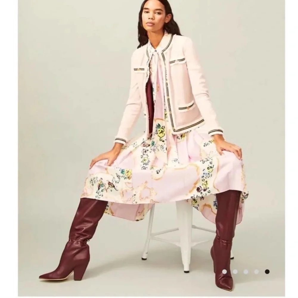 Tory Burch Lila Burgundy Leather Over the Knee Block Heel Boots Luxury 7